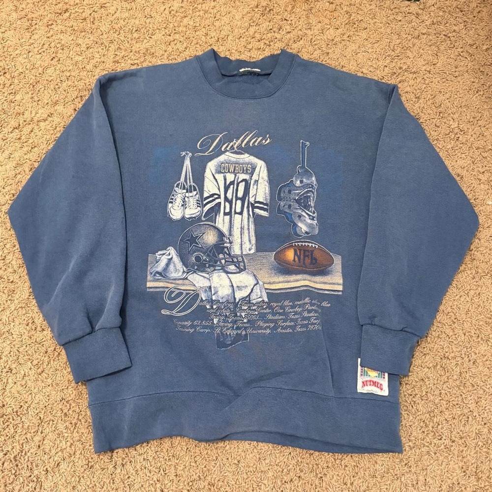 Vintage Nutmeg Dallas Cowboys Crewneck Sweatshirt Navy Blue Mens Medium NFL Y2K